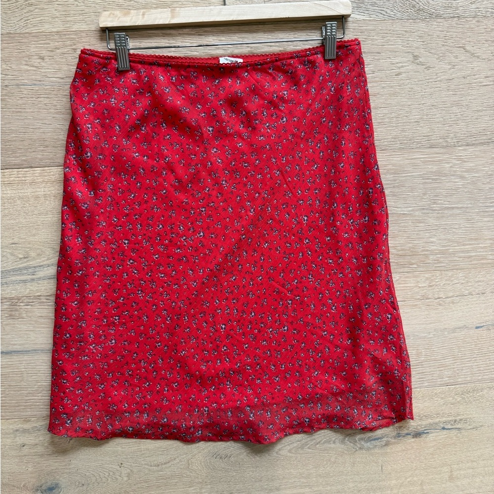Cotton On Red Knee Length Skirt with Small Floral Print